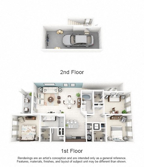 Floor plan for 3 beds, 2 baths, 1394 sqft